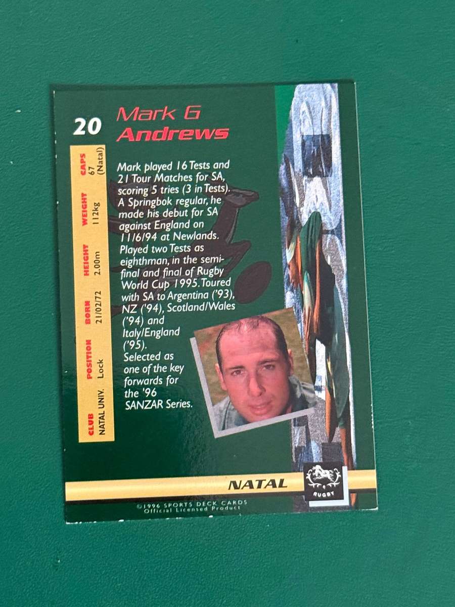 Rugby Card - Mark Andrews 1996 Sports Deck Rugby Card