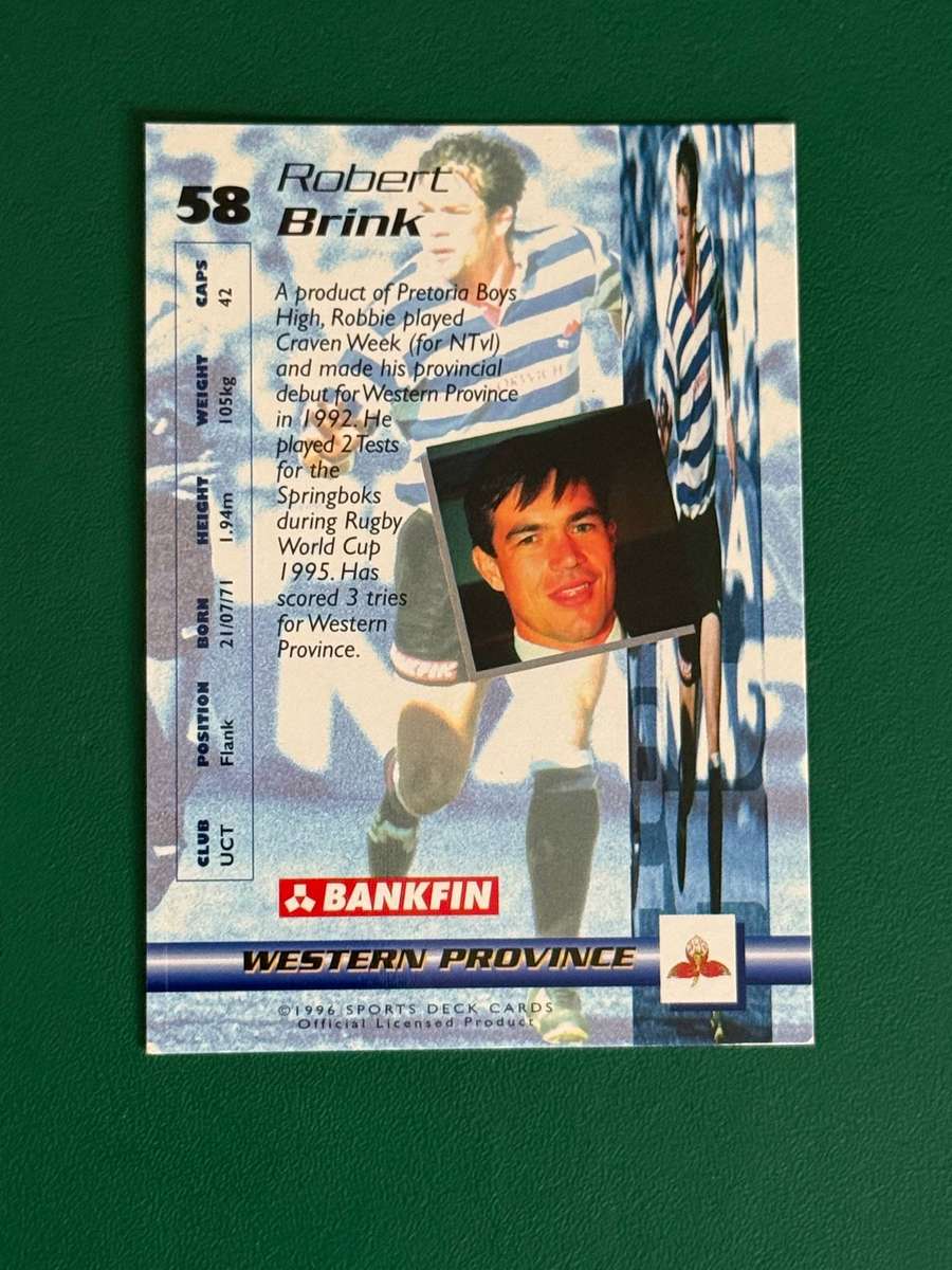 Rugby Card - Robbie Brink 1996 Sports Deck Rugby Card