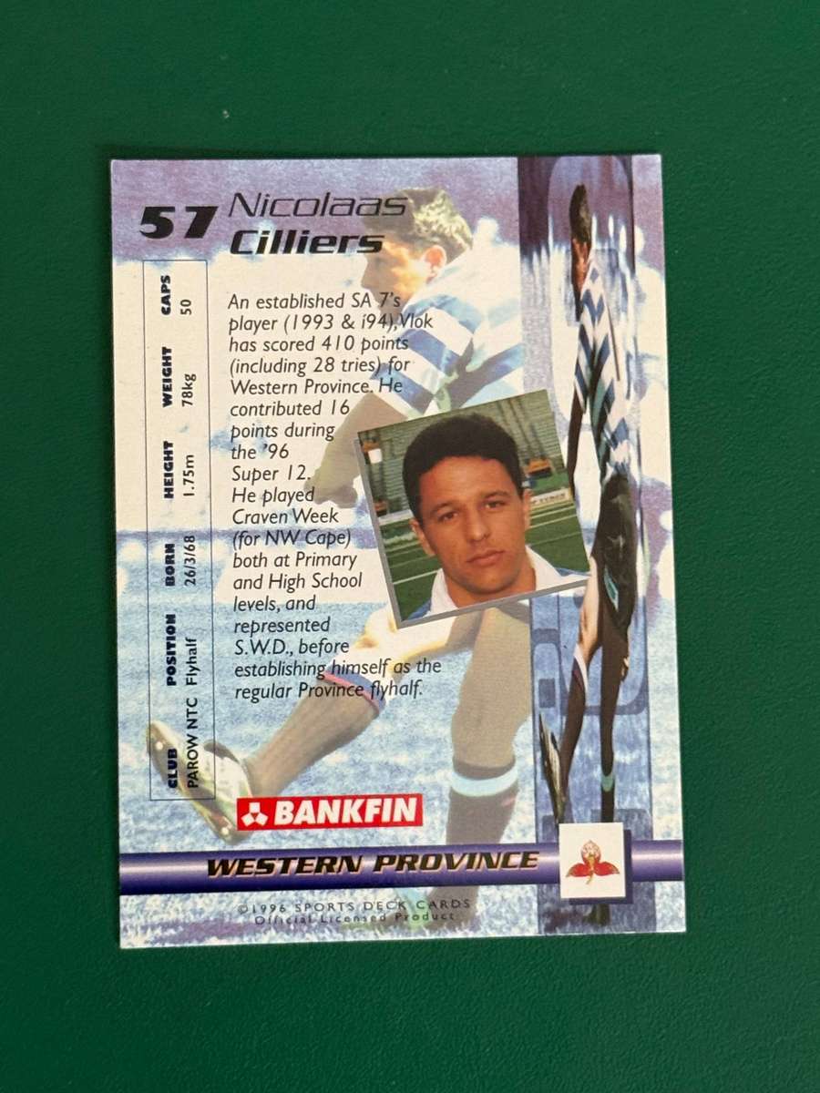 Rugby Card - Vlok Cilliers 1996 Sports Deck Rugby Card