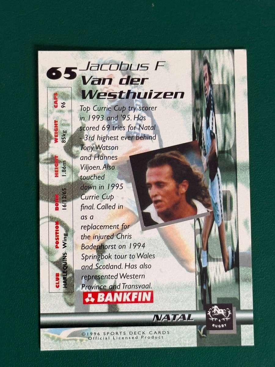 Rugby Card - Cabous van der Westhuizen 1996 Sports Deck Rugby Card