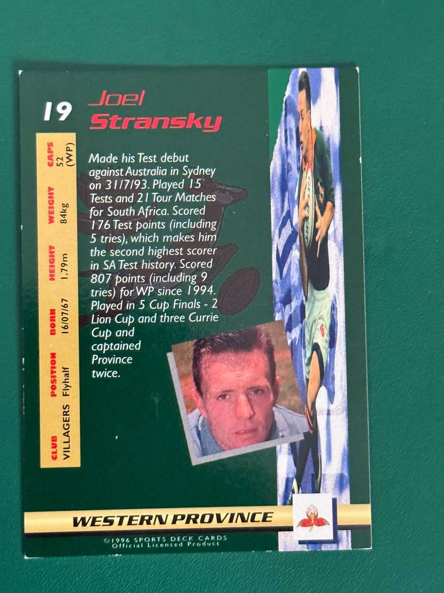 Rugby Card - Joël Stransky 1996 Sports Deck Rugby Card