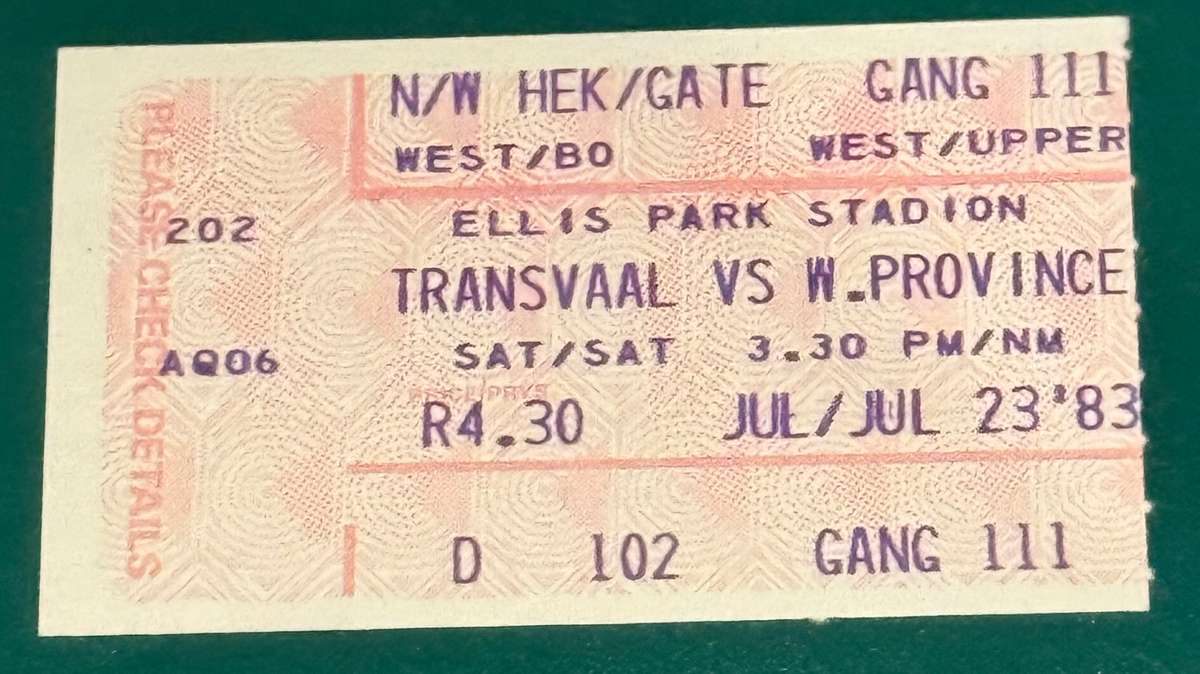 Rugby Ticket - Transvaal vs Western-Province 23/07/1983