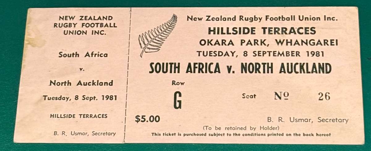 Rugby Ticket - South-Africa vs North-Auckland 08/09/1981