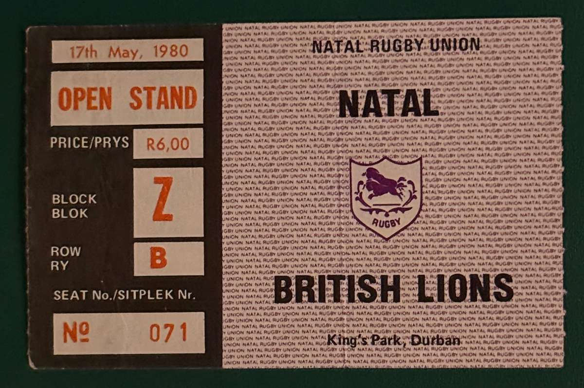 Rugby Ticket - Natal vs British Lions17/05/1980