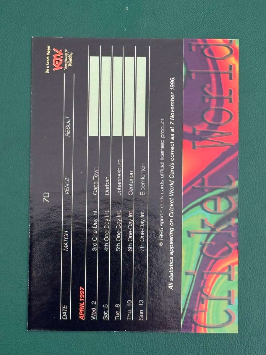 Cricket Card - Fixture Card (Nr70) 1996 Sports Deck Cricket Card