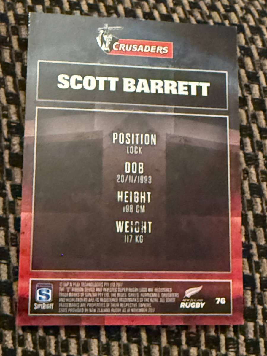 Rugby Card - *SIGNED* Scott Barrett 2017 NZ Tap and Play Rugby Card