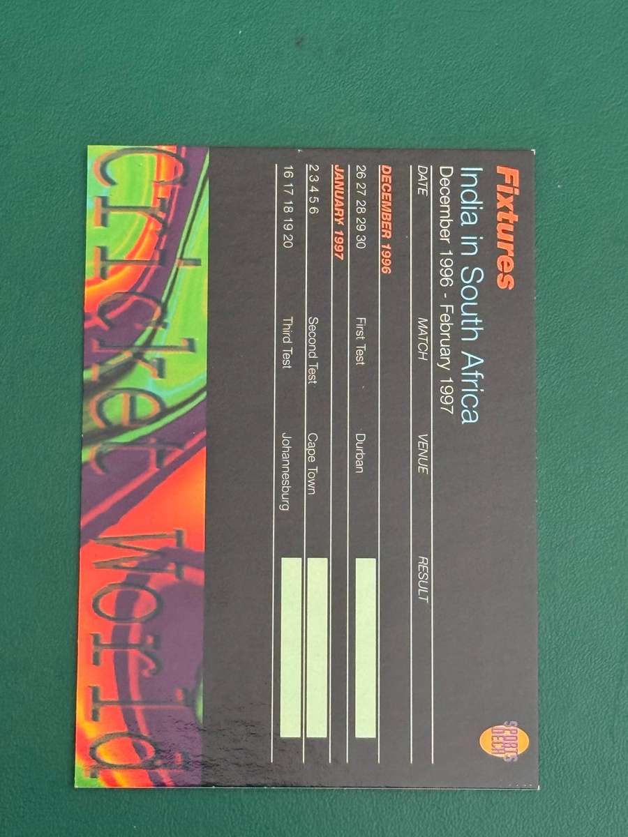 Cricket Card - Fixture Card (Nr69) 1996 Sports Deck Cricket Card
