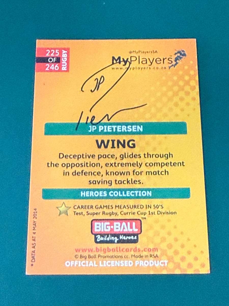 Rugby Card - *SIGNED* *FOIL* JP Pietersen 2014 Big Ball Rugby Card