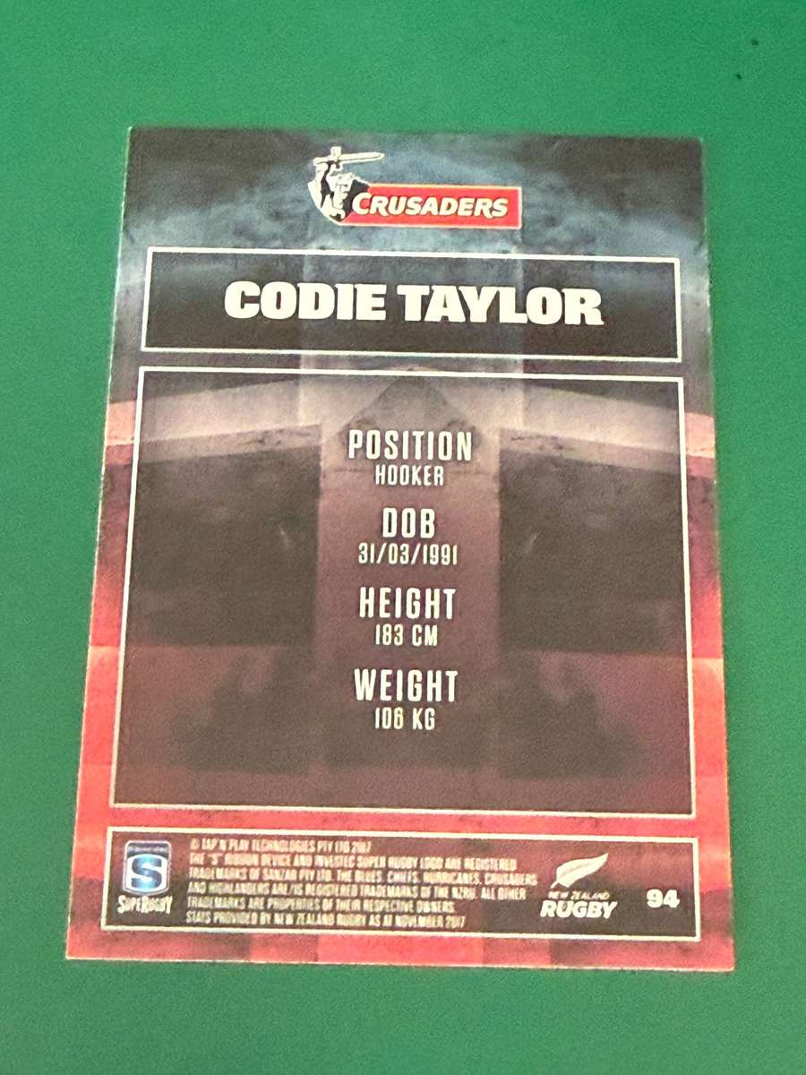 Rugby Card - *SIGNED* Codie Taylor 2017 NZ Tap and Play Rugby Card