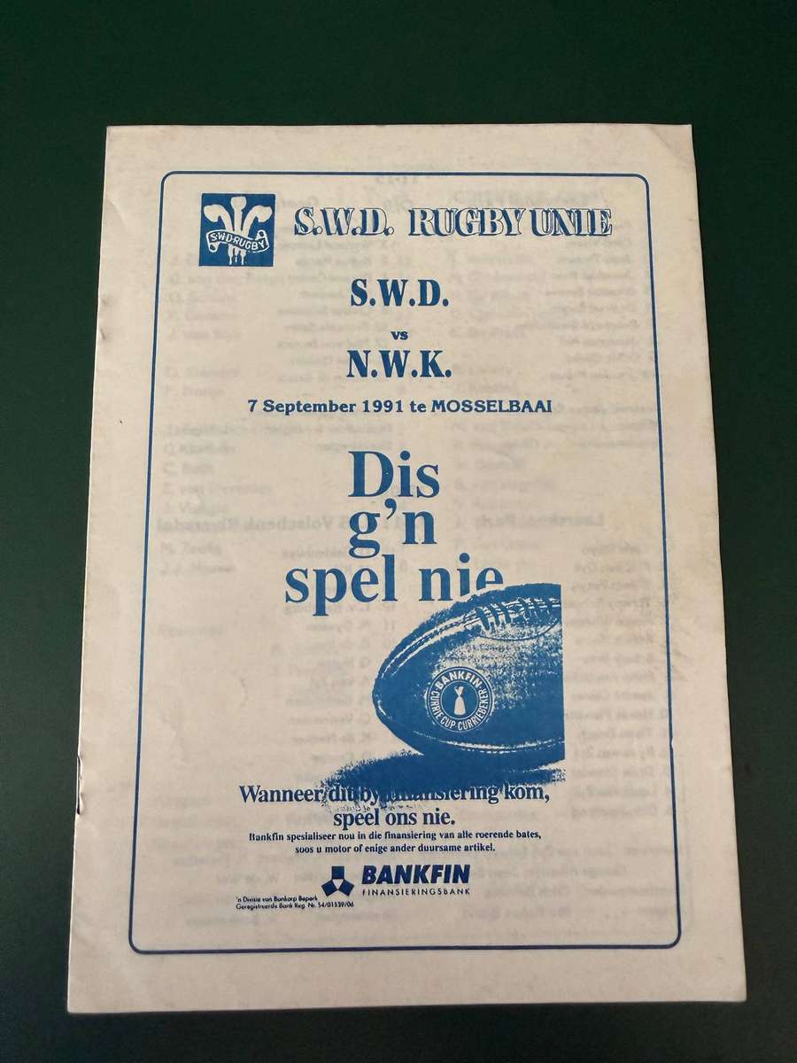 Rugby Programme - *Mossel Bay* South Western Districts vs North West Cape 07/09/1991