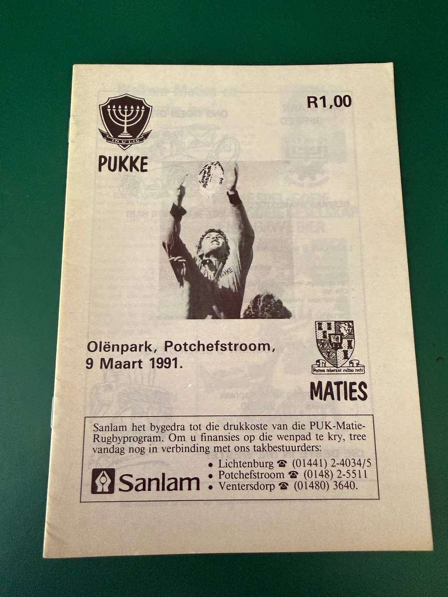 Rugby Programme - *Intervarsity* Pukke vs Maties 09/03/1991