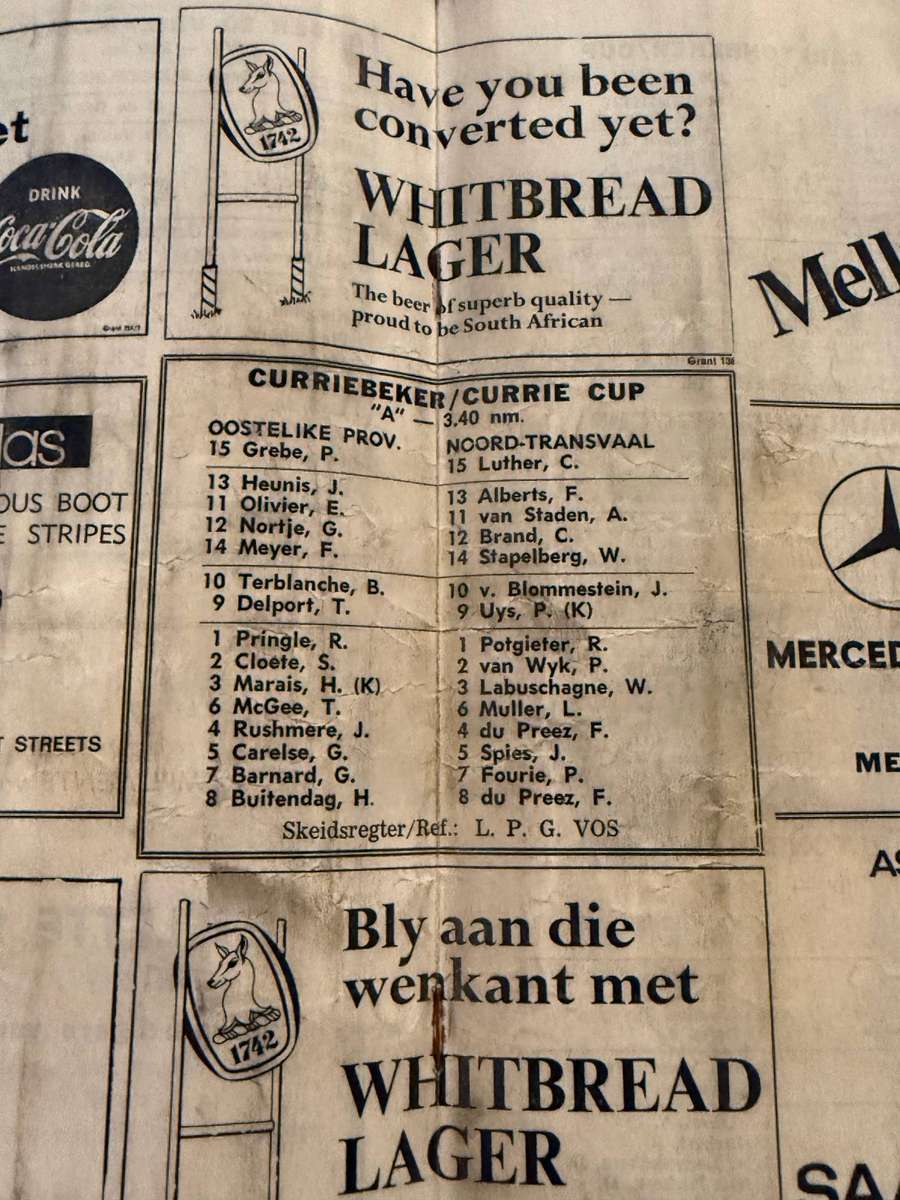 Rugby Programme - Northern-Transvaal vs Eastern-Province 30/05/1970