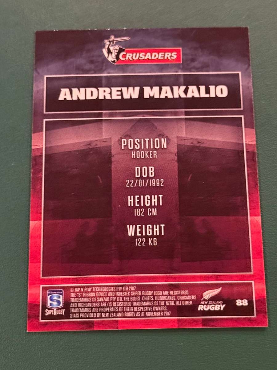 Rugby Card - *SIGNED* Andrew Makalio 2017 NZ Tap and Play Rugby Card