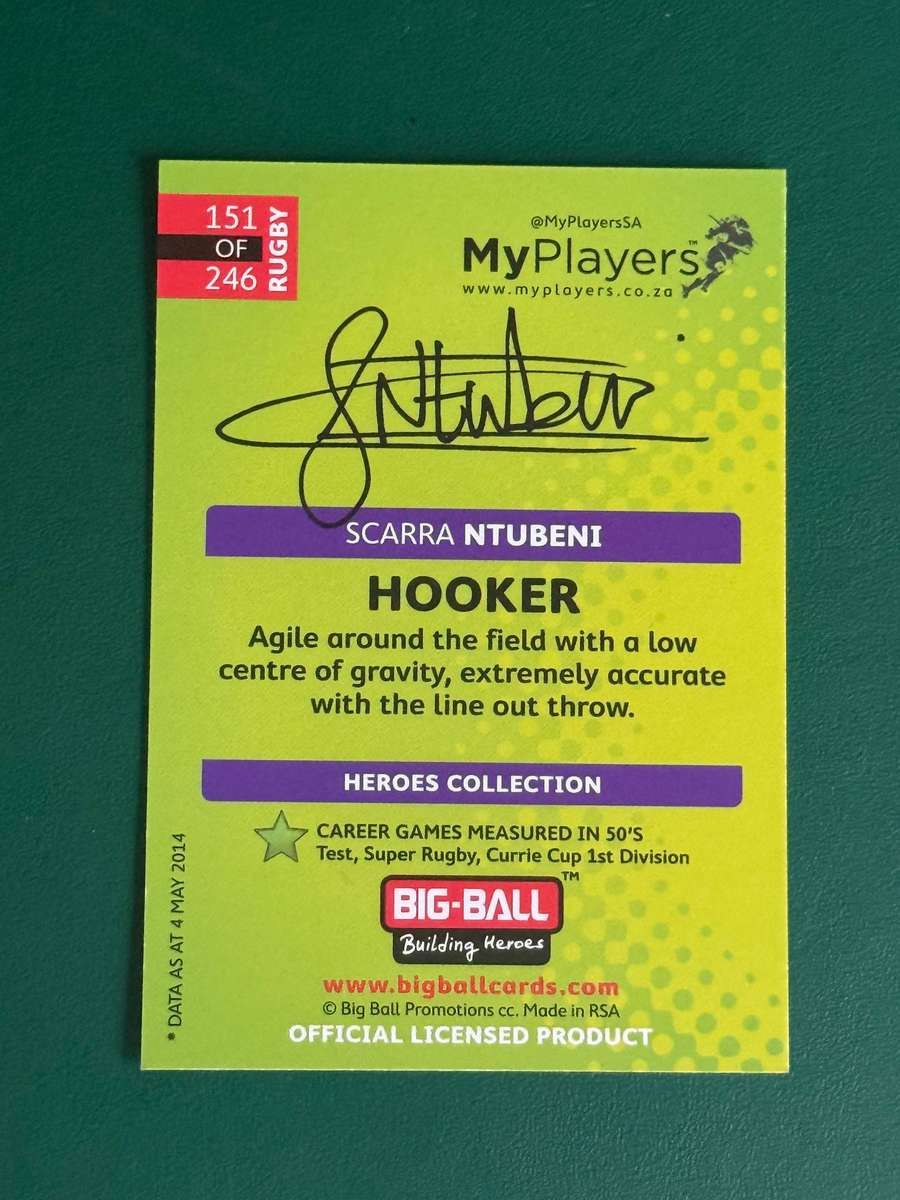 Rugby Card - *SIGNED* Scarra Ntubeni 2014 Big Ball Rugby Card