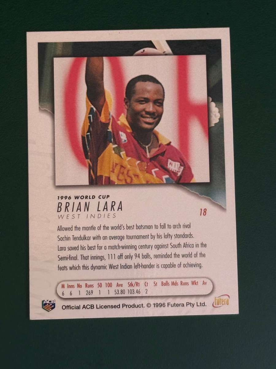 Cricket Card - *SIGNED* Brian Lara 1996 Cricket World Cup Futera Card