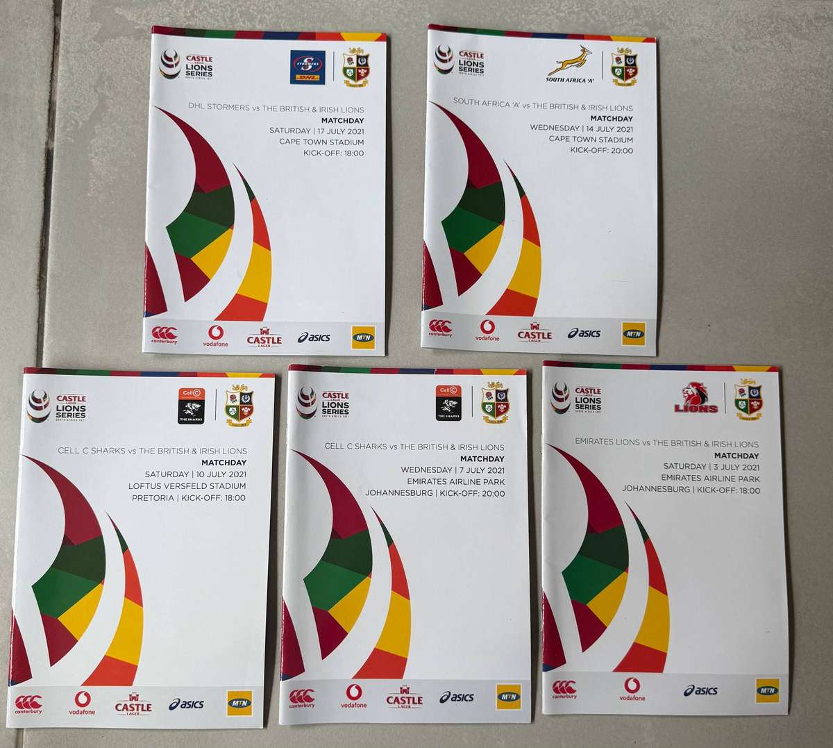 Rugby Programmes - Five (5) * 2021 British and Irish Lions Tour Matches