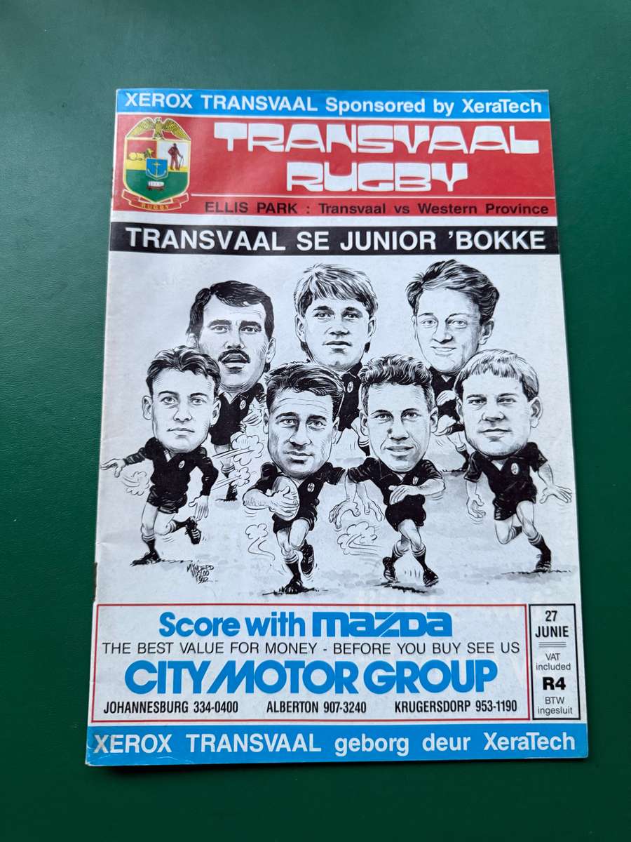 Rugby Programme - Transvaal vs Western-Province 27/06/1992