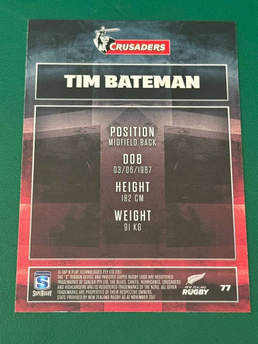 Rugby Card - *SIGNED* Tim Bateman 2017 NZ Tap and Play Rugby Card