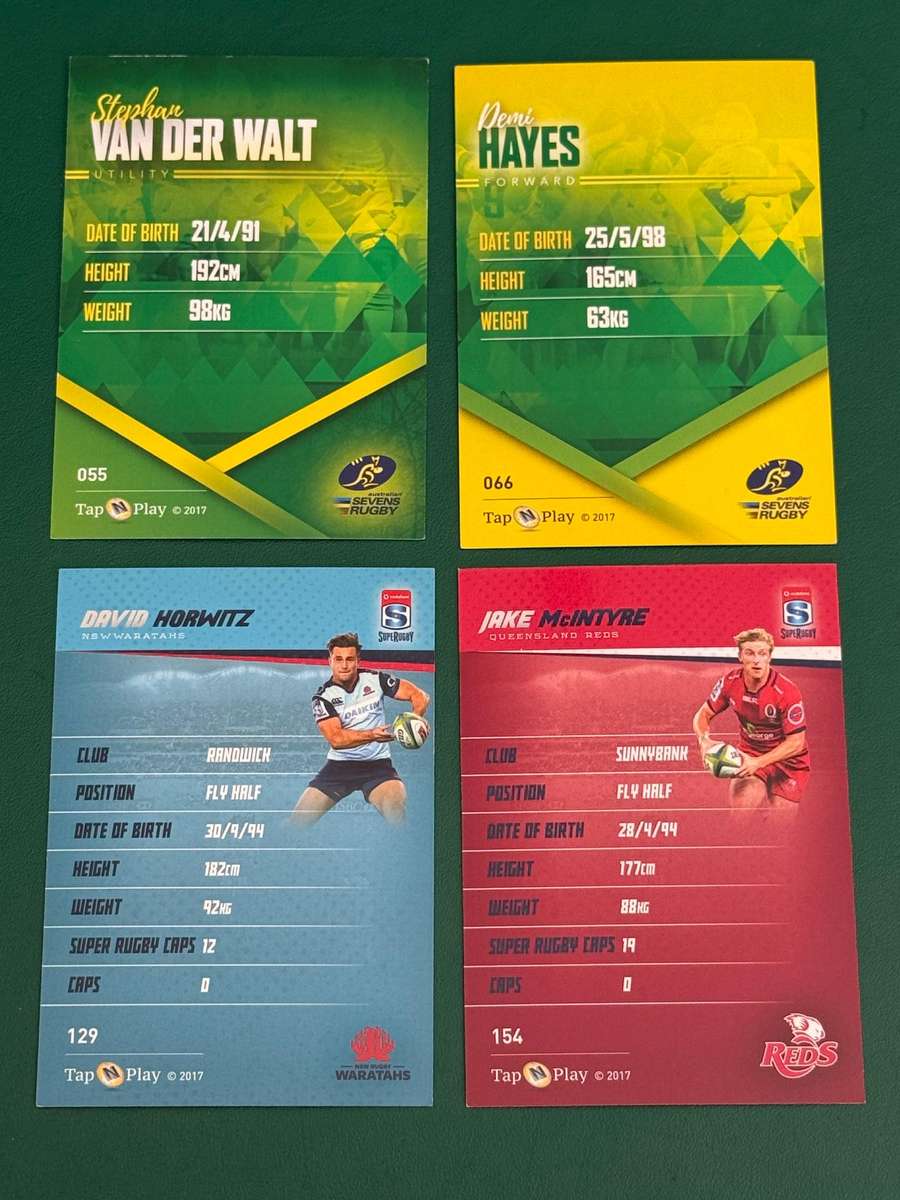 Rugby Cards - 4 (Four) * 2016 Tap and Play Australia/Super Rugby/Sevens Rugby Cards