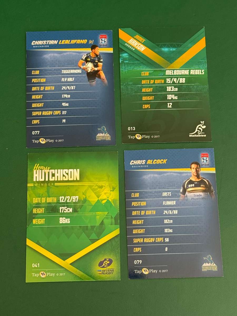 Rugby Cards - 4 (Four) * 2016 Tap and Play Australia/Super Rugby/Sevens Rugby Cards
