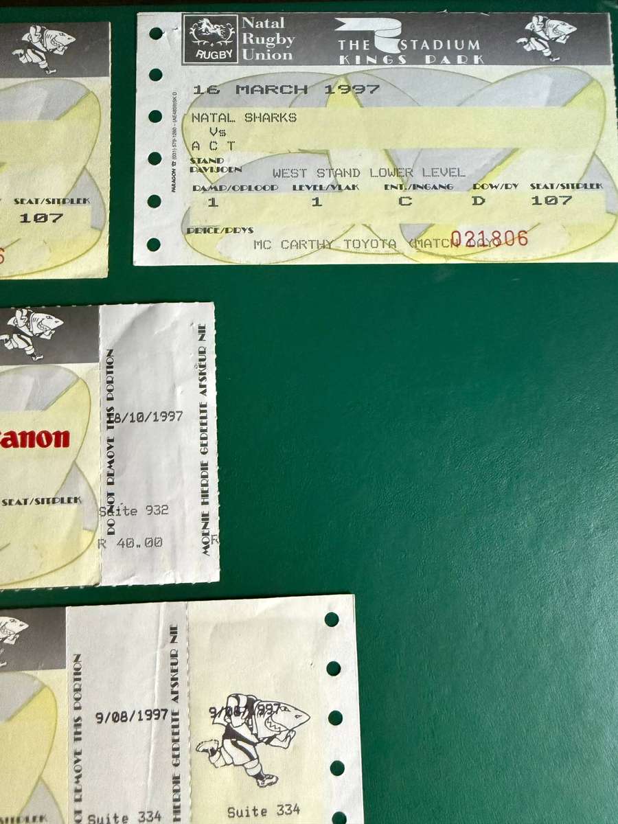 Rugby Ticket - 6 * Sharks Rugby Tickets (1997)