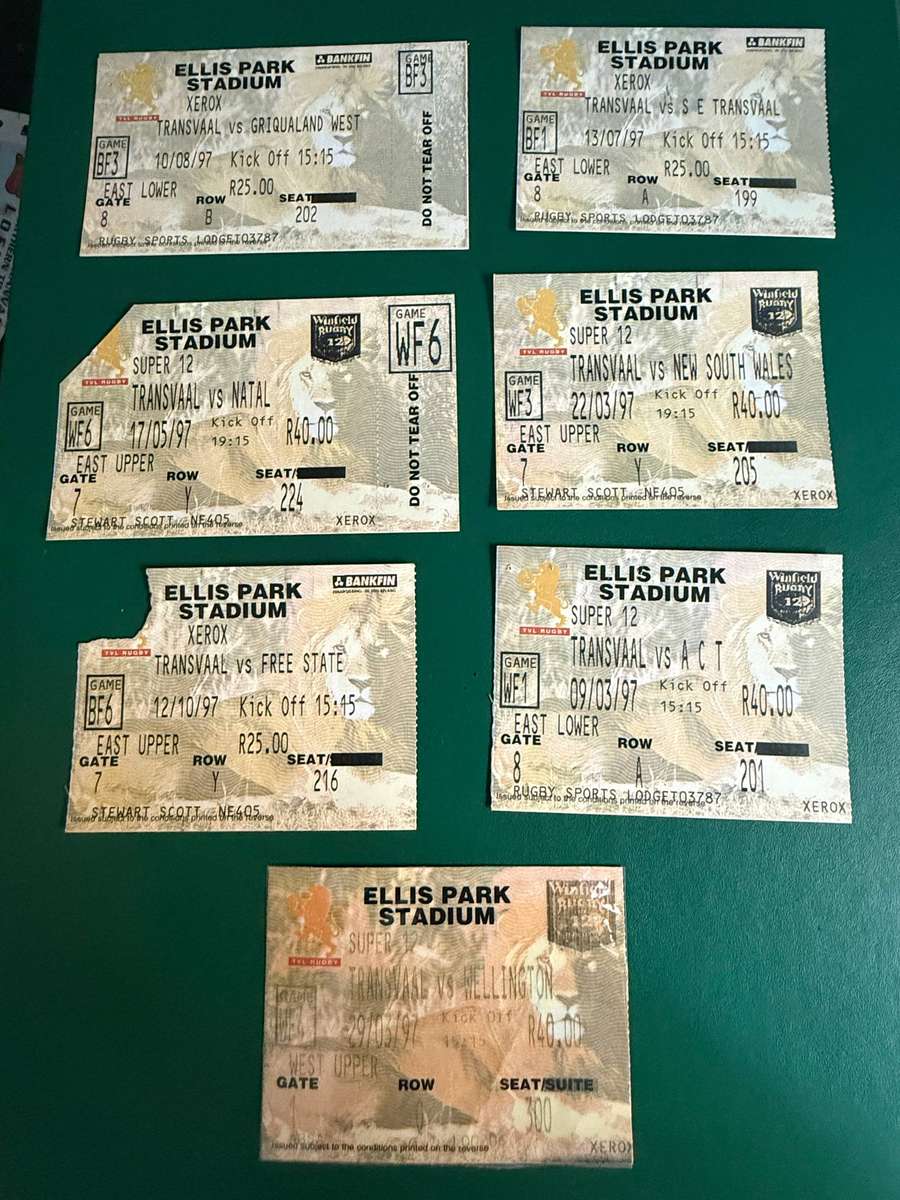 Rugby Ticket - 7 * Transvaal Rugby Tickets (1997)