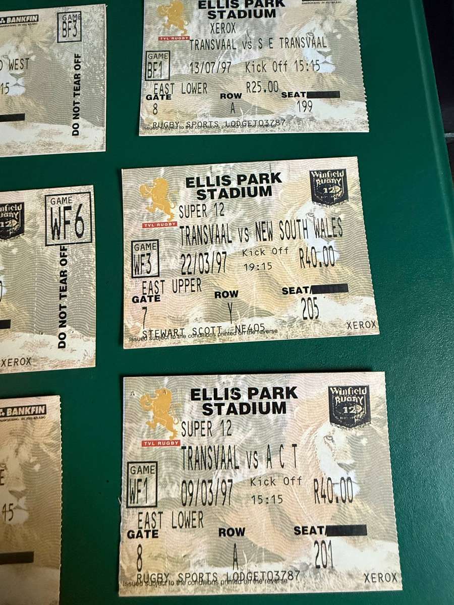 Rugby Ticket - 7 * Transvaal Rugby Tickets (1997)