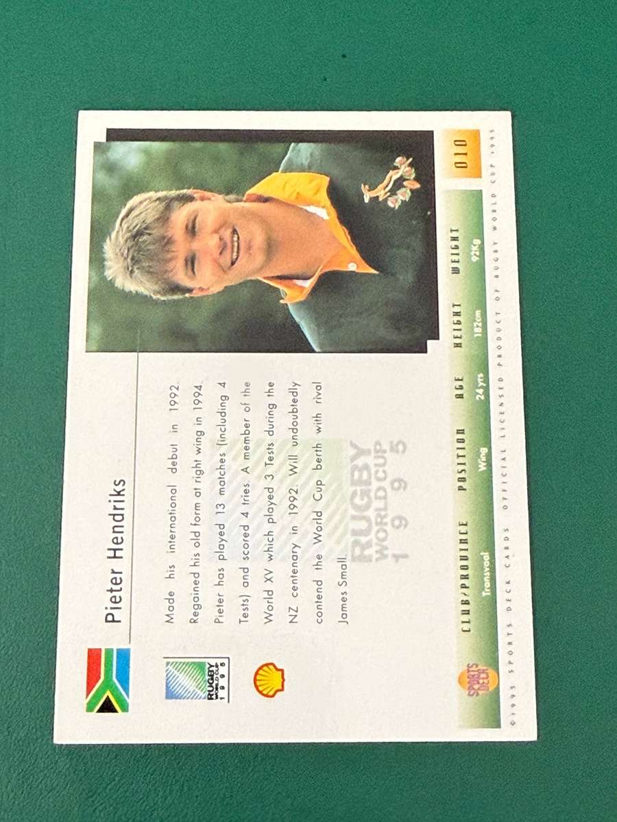 Rugby Card - *SIGNED* Pieter Hendriks 1995 Sports Deck Rugby Card