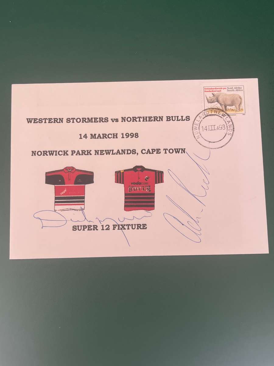 Rugby - *SIGNED* FDC/First Day Cover Western-Stormers vs Northern-Bulls 14 March 1998
