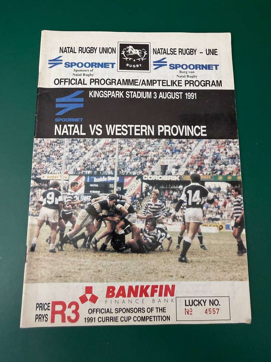 Rugby Programme - Natal vs Western-Province 03/08/1991