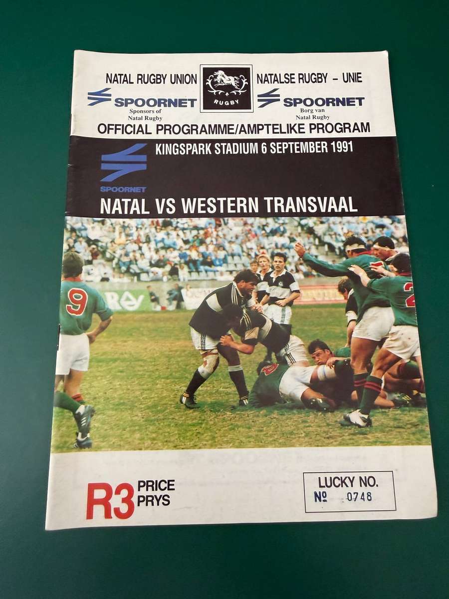 Rugby Programme - Natal vs Western-Transvaal 06/09/1991