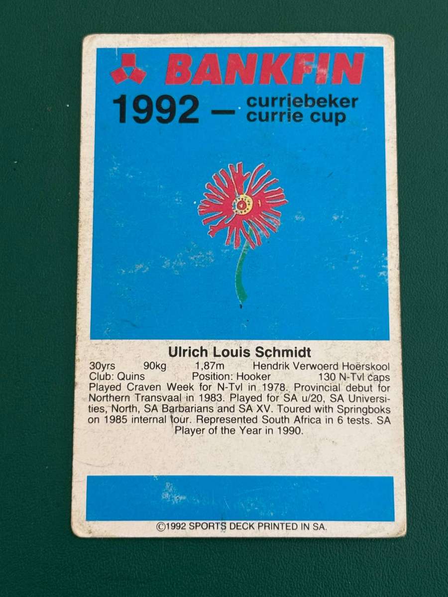 Rugby Card - Uli Schmidt 1992 Sports Deck Rugby Card