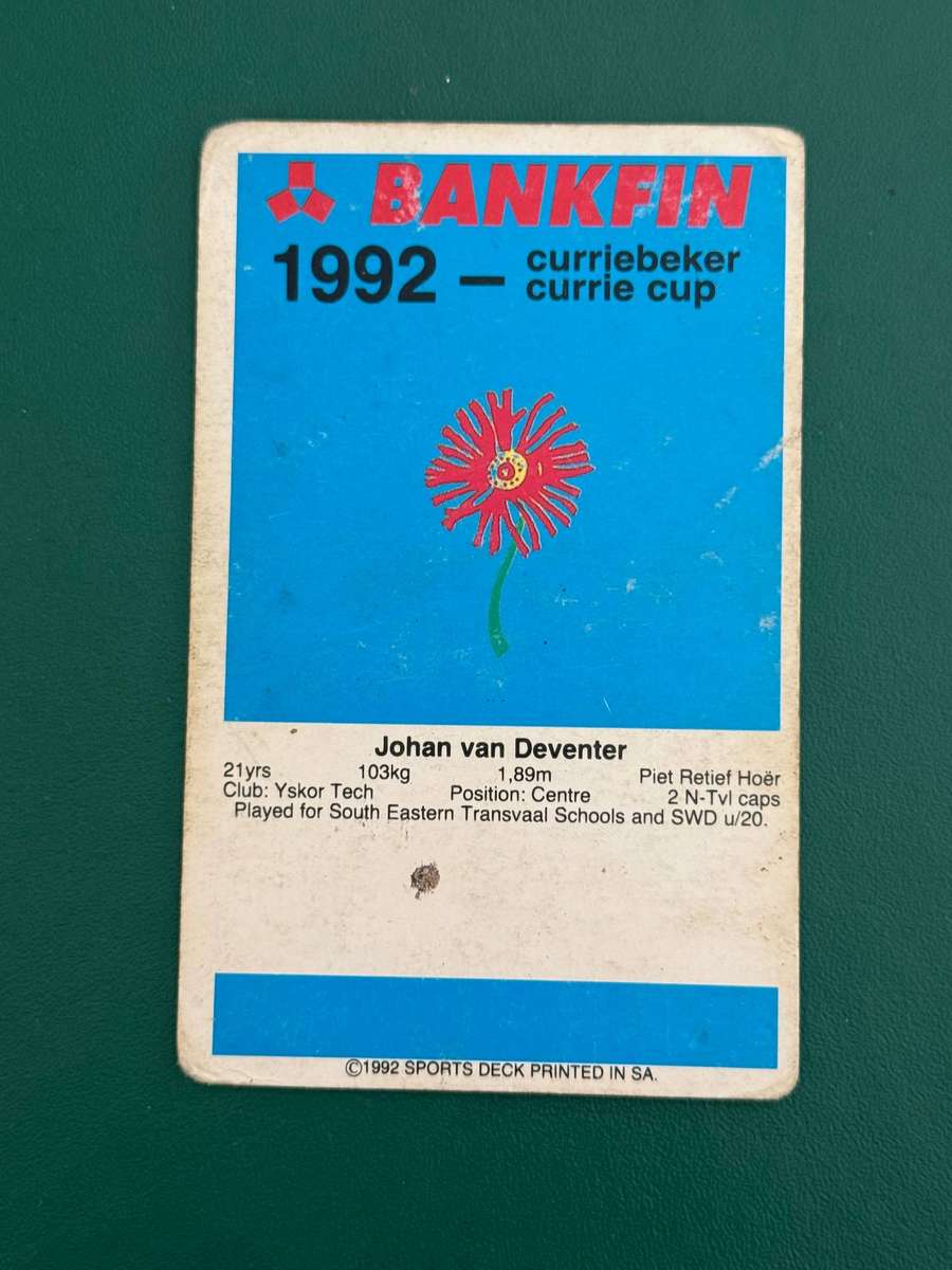 Rugby Card - Johan van Deventer 1992 Sports Deck Rugby Card