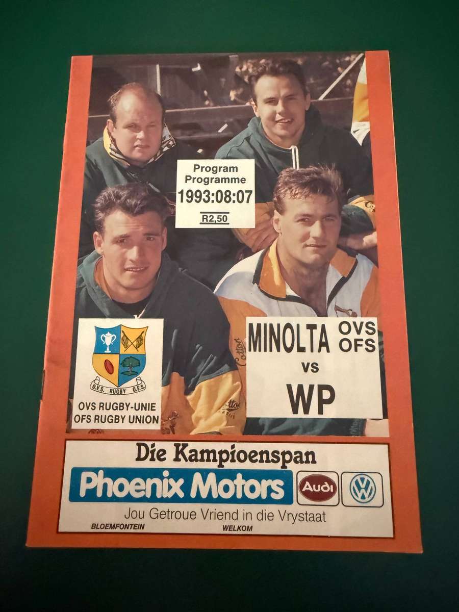 Rugby Programme - Free State vs Western Province 07/08/1993