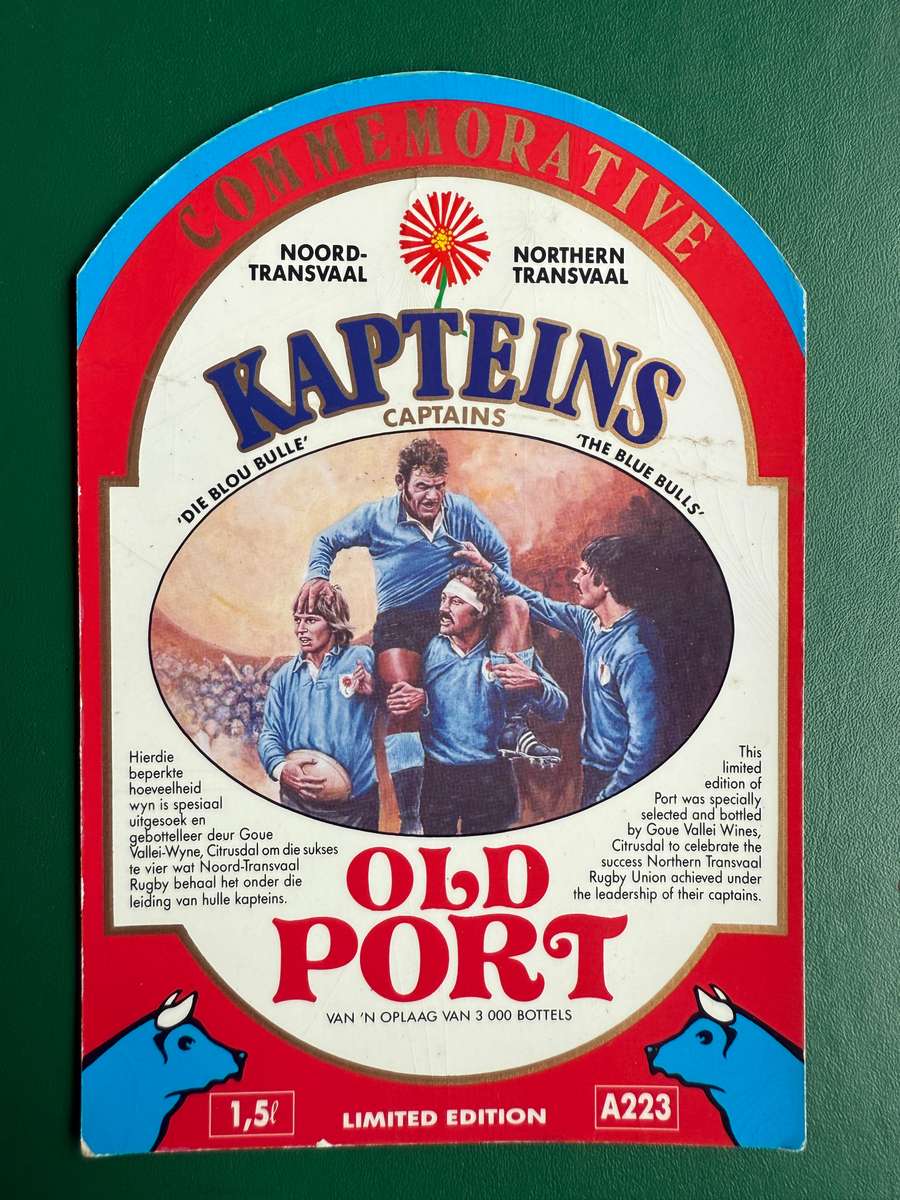 Rugby - Wine Label (11cm by 15.5cm) Kapteins Limited to 3000 bottles.