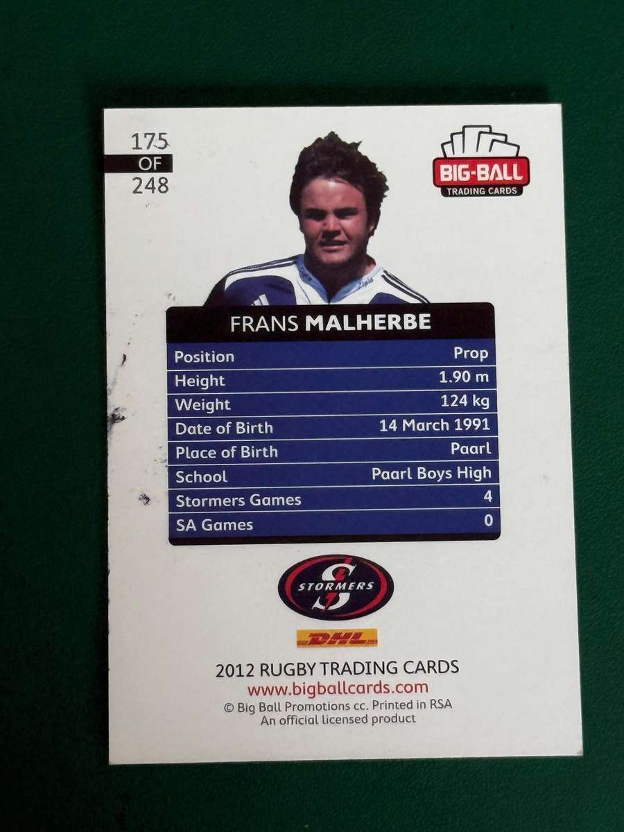 Rugby Card - *SIGNED* Frans Malherbe 2012 Big Ball Rugby Card