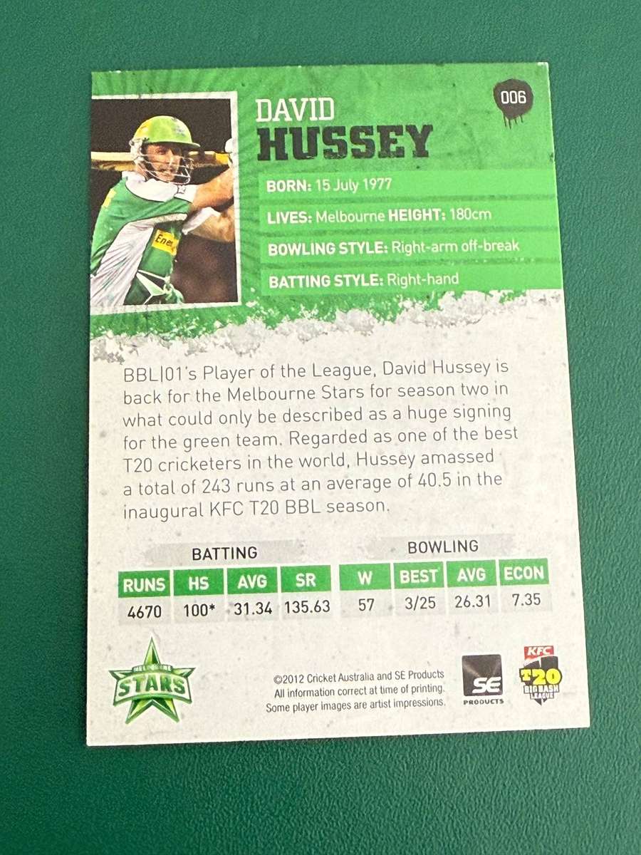 Cricket Card - *SIGNED* David Hussey 2012 Big Bash Cricket Card