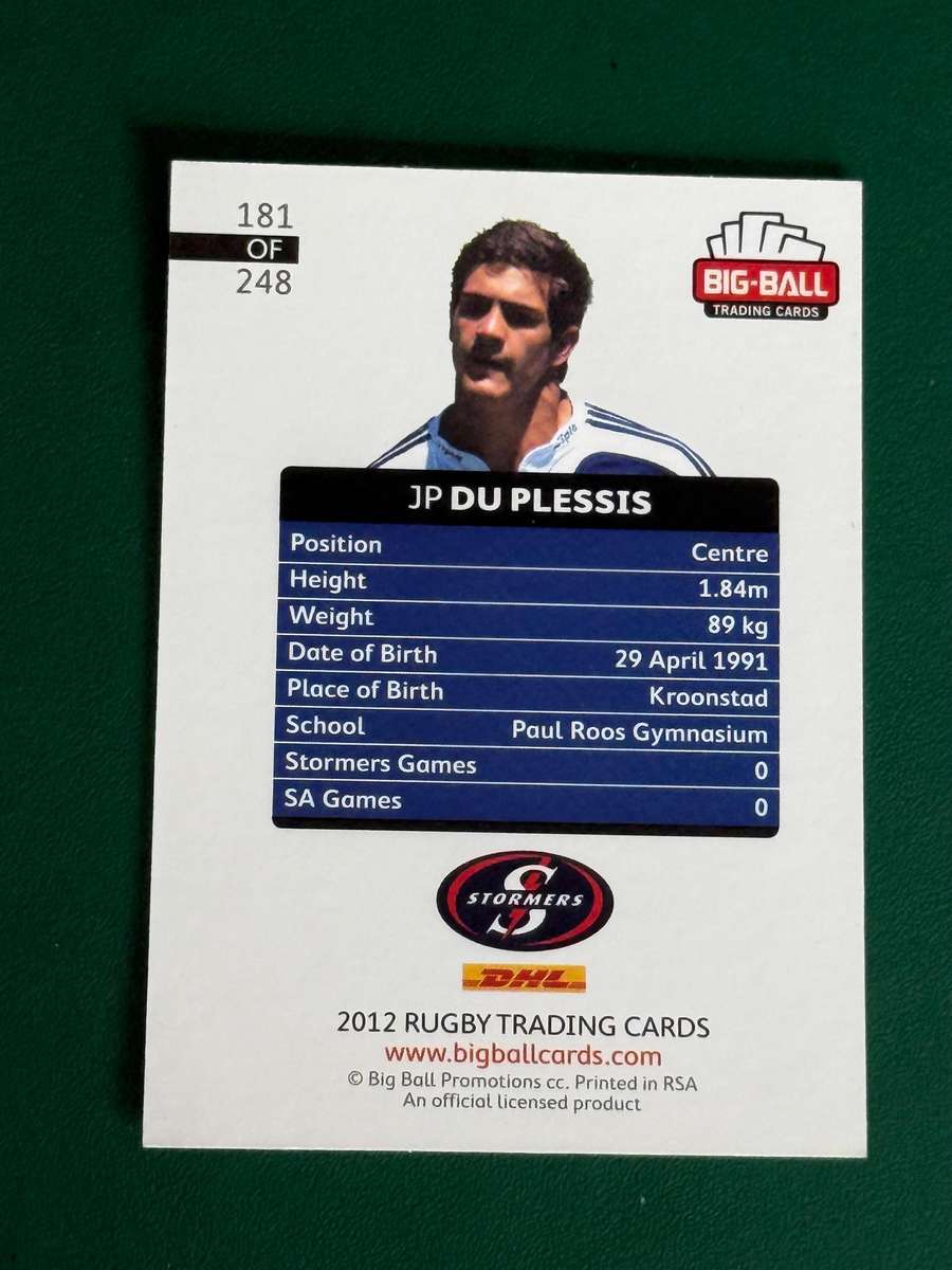 Rugby Card - *SIGNED* JP Du Plessis 2012 Big Ball Rugby Card