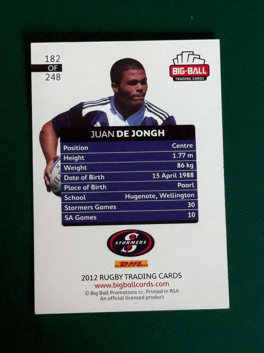 Rugby Card - *SIGNED* Juan de Jongh 2012 Big Ball Rugby Card