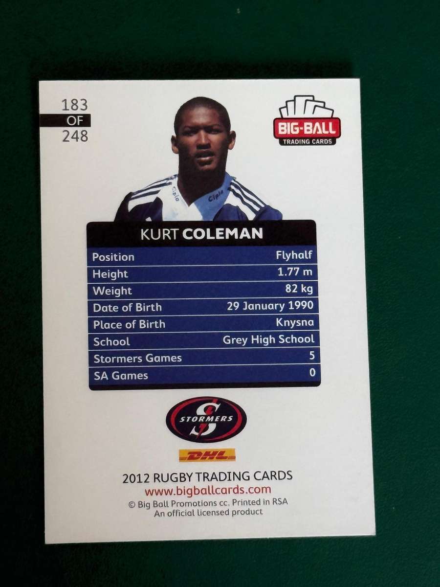 Rugby Card - *SIGNED* Kurt Coleman 2012 Big Ball Rugby Card