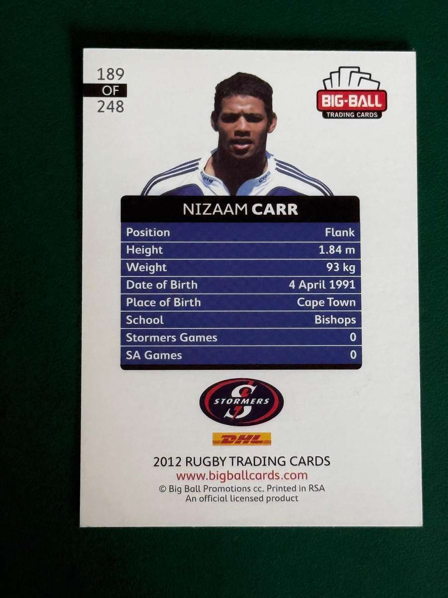 Rugby Card - *SIGNED* Nizaam Carr 2012 Big Ball Rugby Card