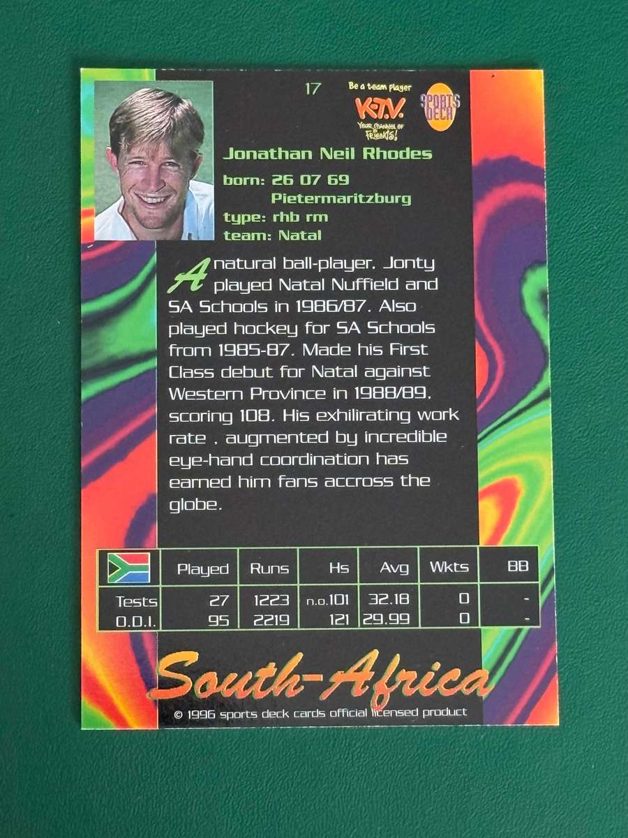 Cricket Card - *SIGNED* Jonty Rhodes 1996 Sports Deck Cricket Card