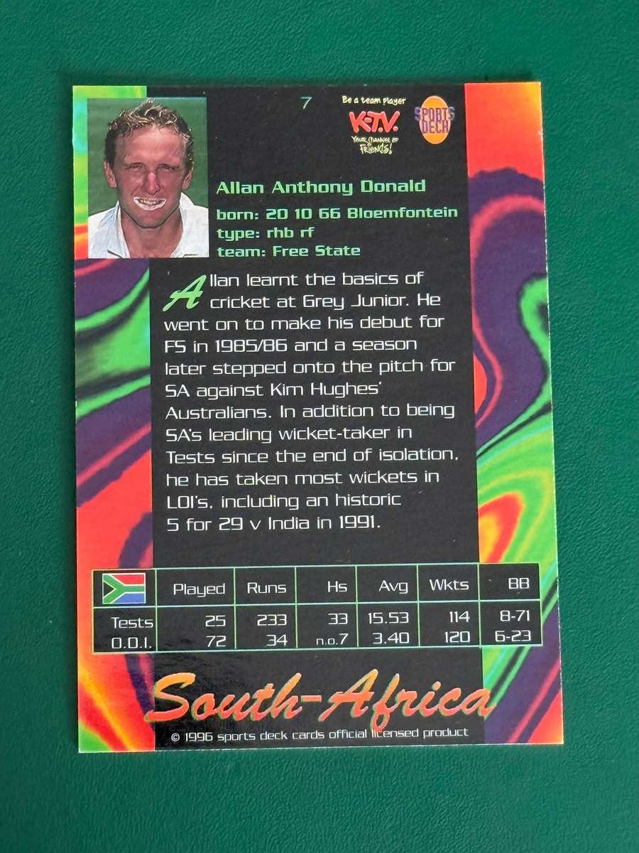 Cricket Card - *SIGNED* Allan Donald 1996 Sports Deck Cricket Card