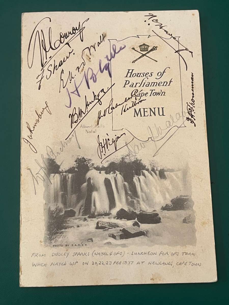 Cricket Menu - *SIGNED* Western-Province vs Free State Luncheon 24/02/1937