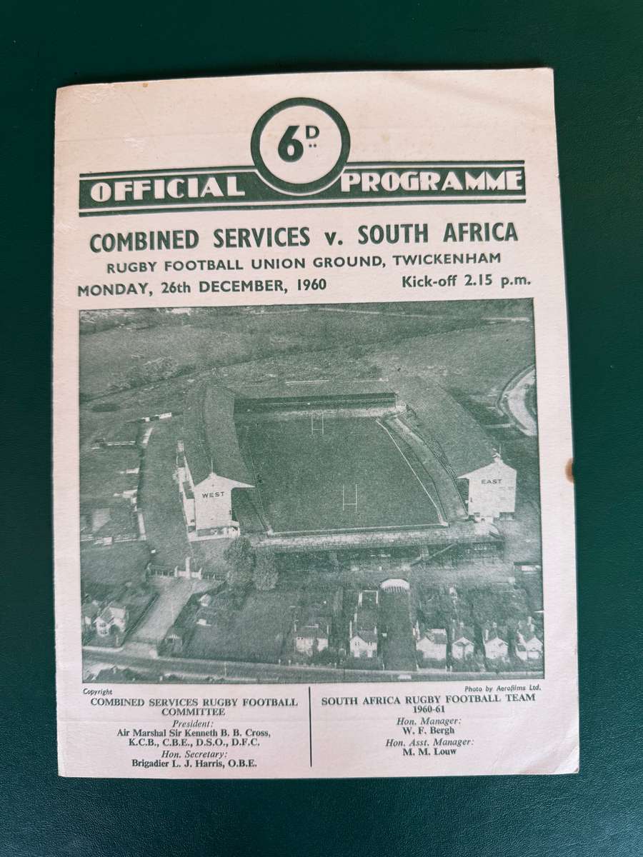 Rugby Programme - Combined Services vs South-Africa 26/12/1960