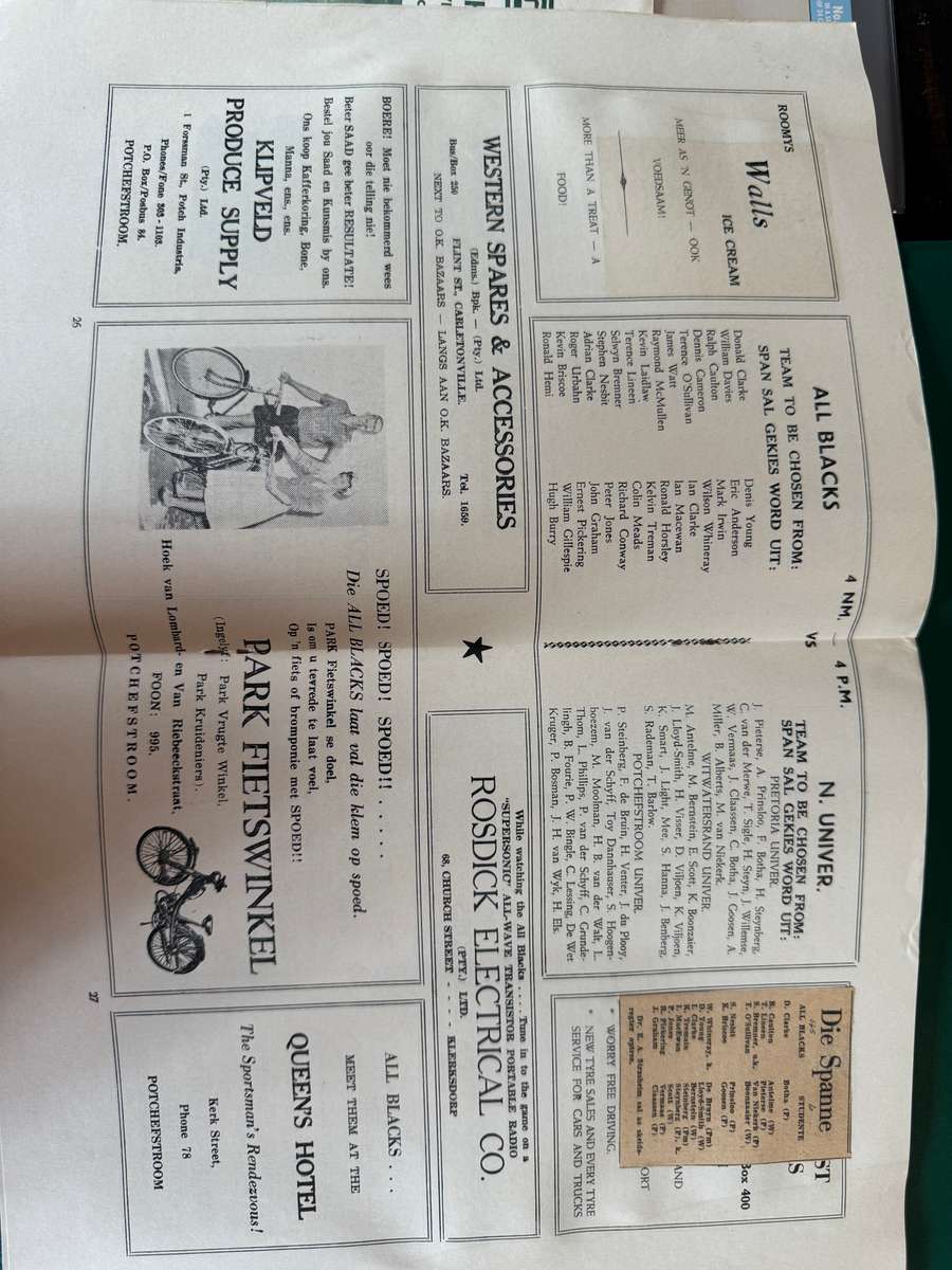 Rugby Programme - Northern-Universities vs All Blacks 28/05/1960