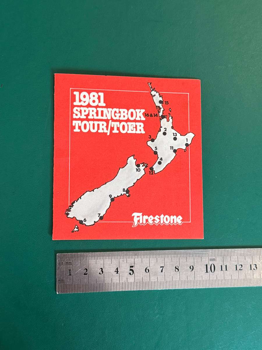 Rugby Itinerary - 1981 Springbok Tour of NZ issued by Firestone