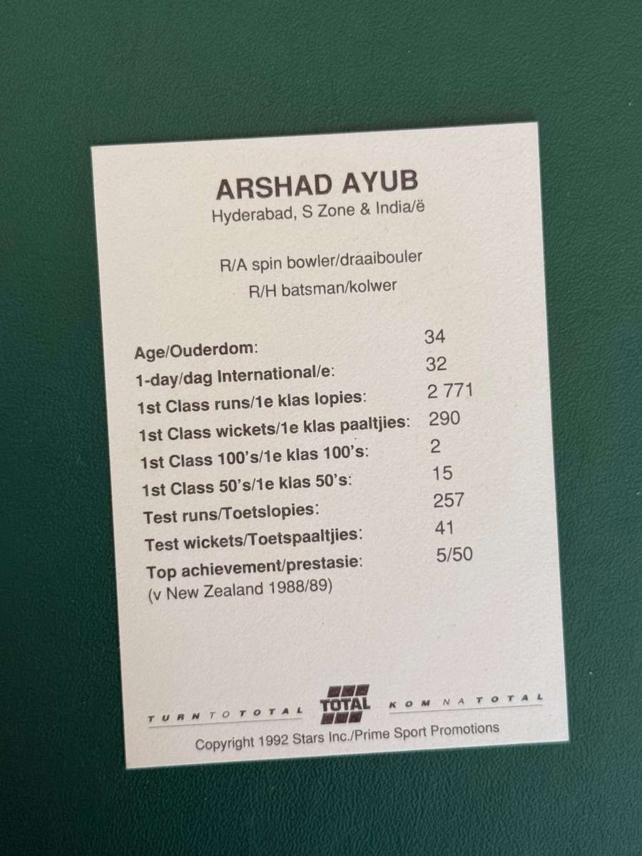 Cricket Card - Arshad Ayub 1992 Total Cricket Card