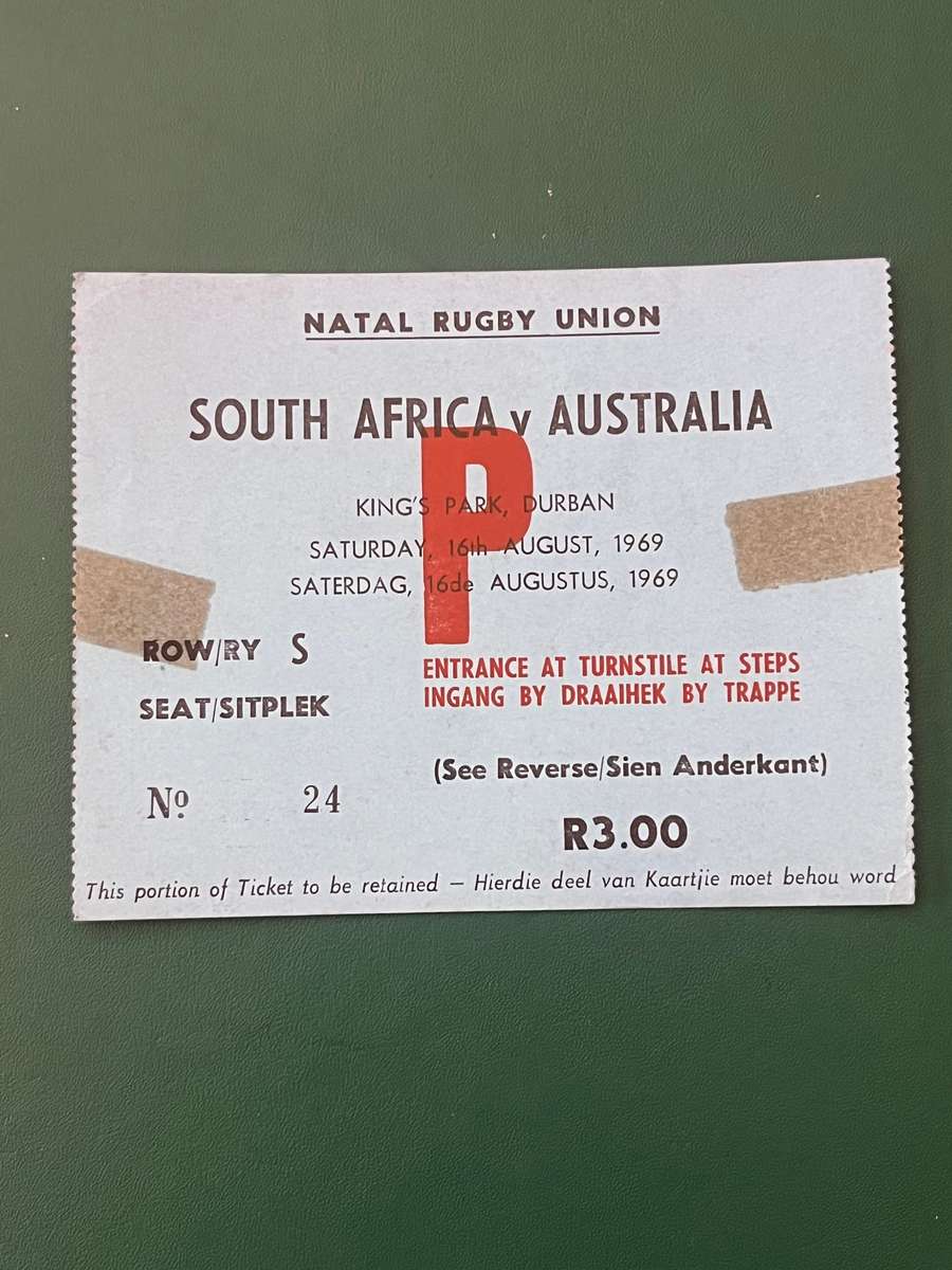 Rugby Ticket - SA Springboks vs Australia 16 August 1969