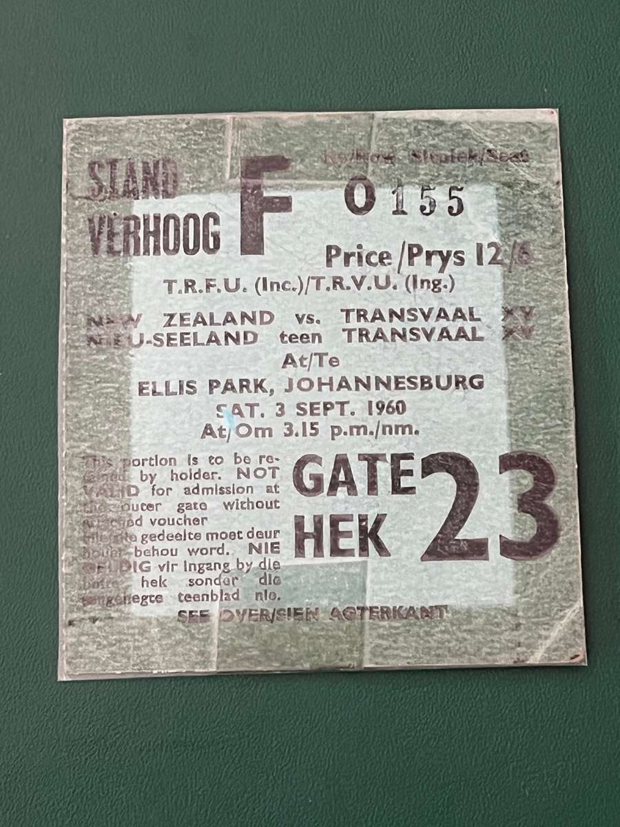 Rugby Ticket - All Blacks vs Transvaal XV 03/09/1960